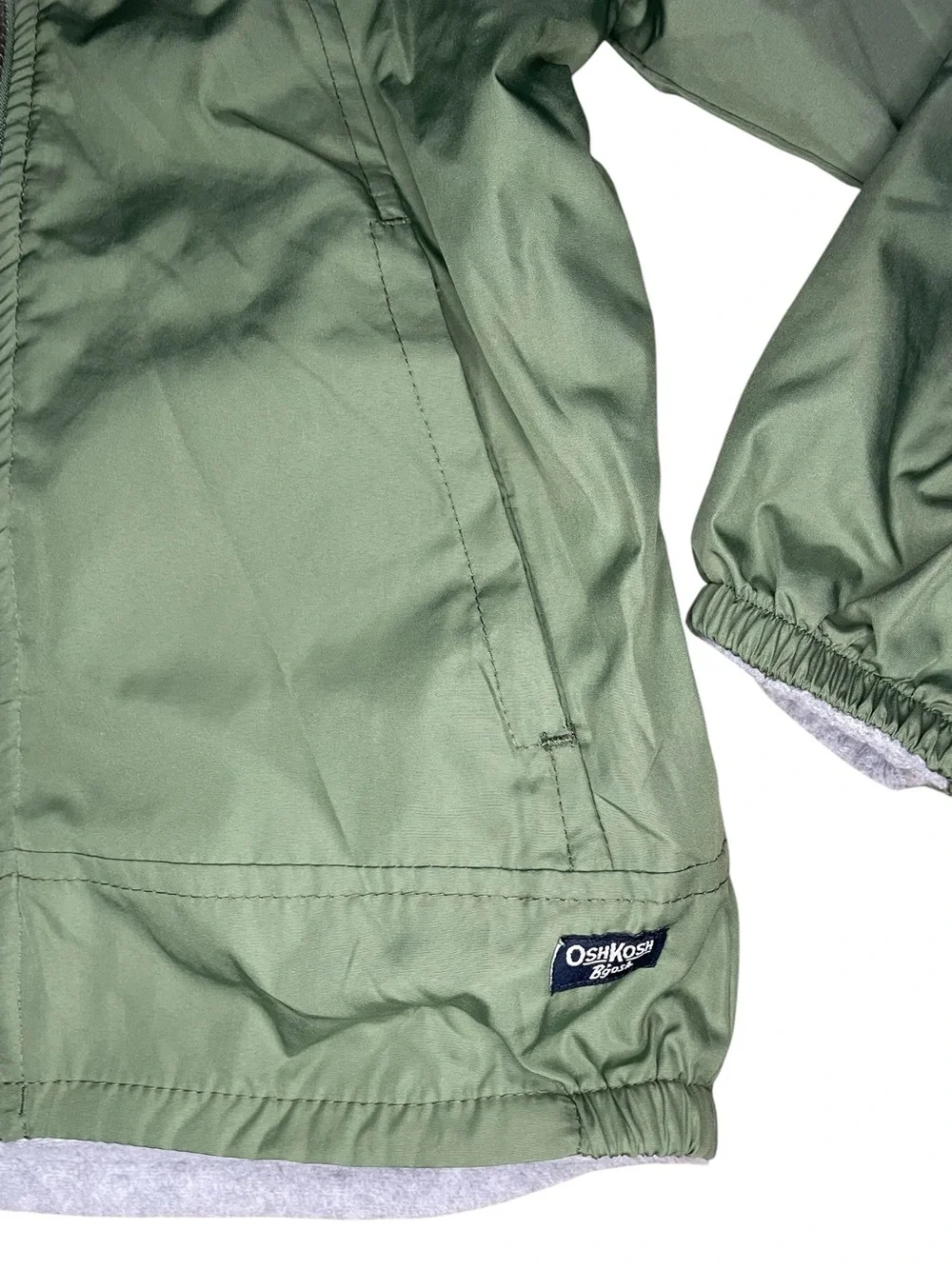 Osh Kosh Reversible Green/Gray Hooded Zip-Up Fleece/Windbreaker Jacket-Kids 8